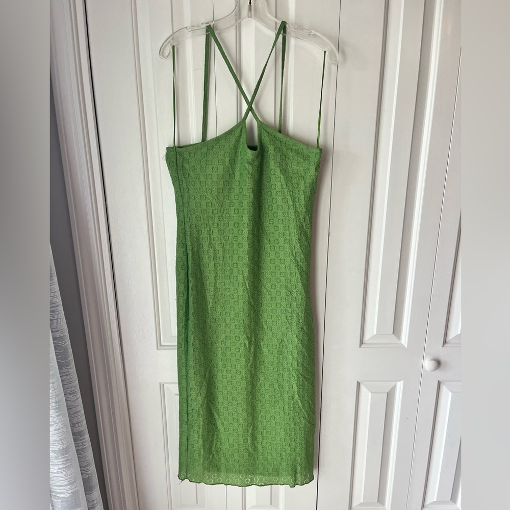 NWT Topshop Green keyhole and back criss cross Kelly green dress! Size Medium